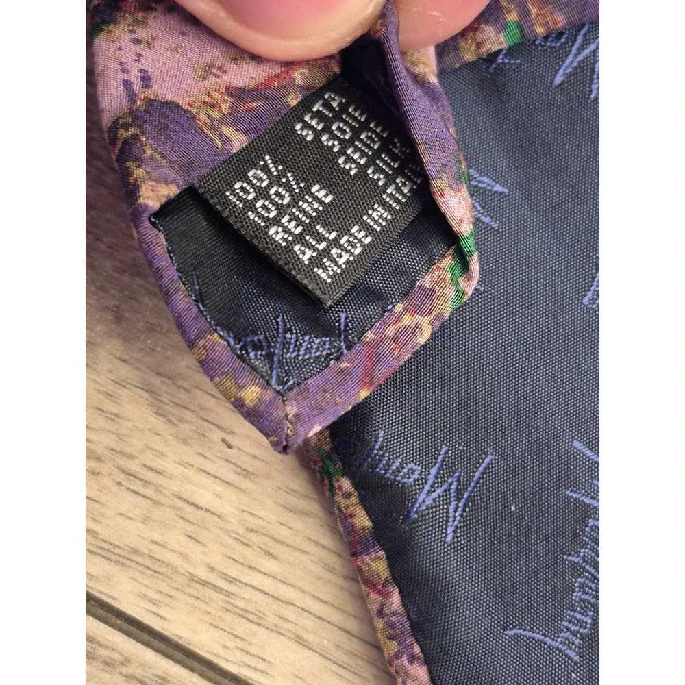Claude Montana Paris‎ Mens Silk Tie Abstract Paint Purple Pink Green Italy VTG